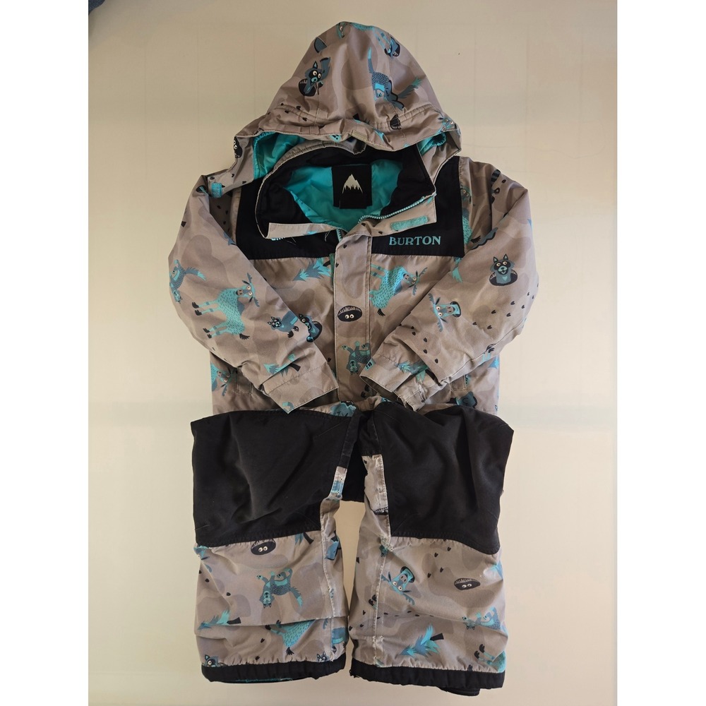 Burton Kids Gray Blue Monster Print Hooded Snow Suit One Piece Size 5/6